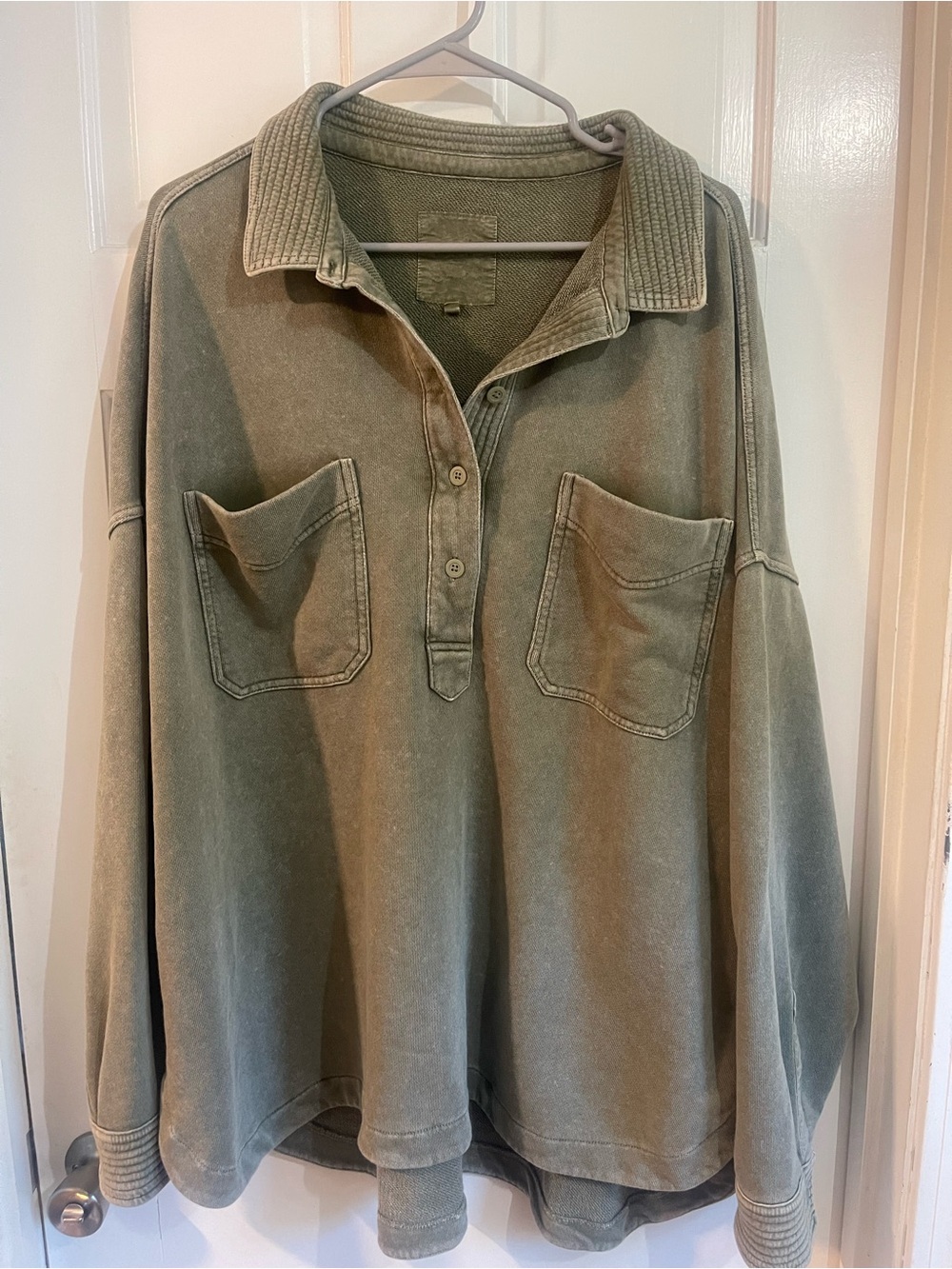 Aerie Oversized Collared Sweatshirt- Olive Green